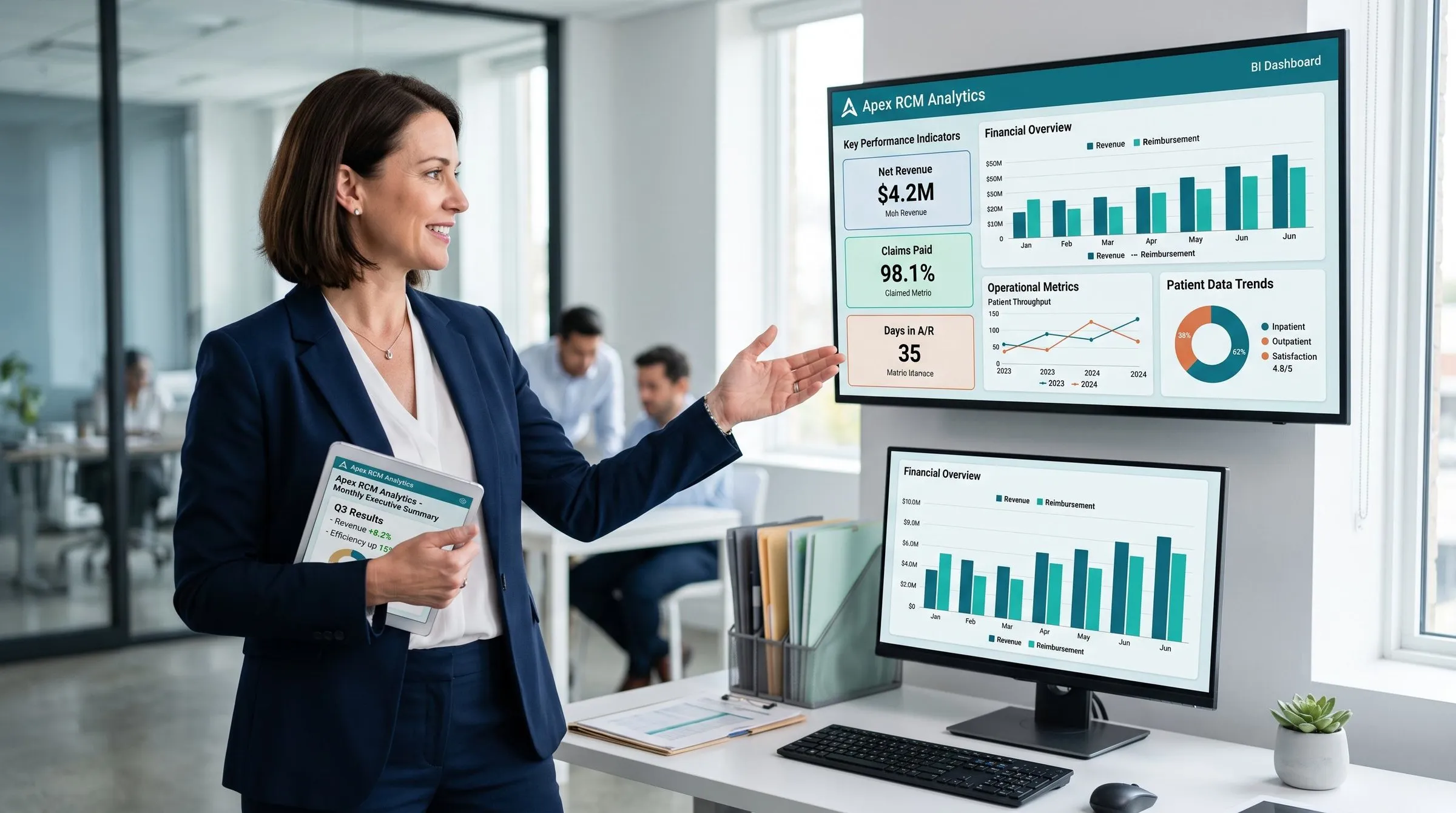 Analyst presenting a financial overview dashboard